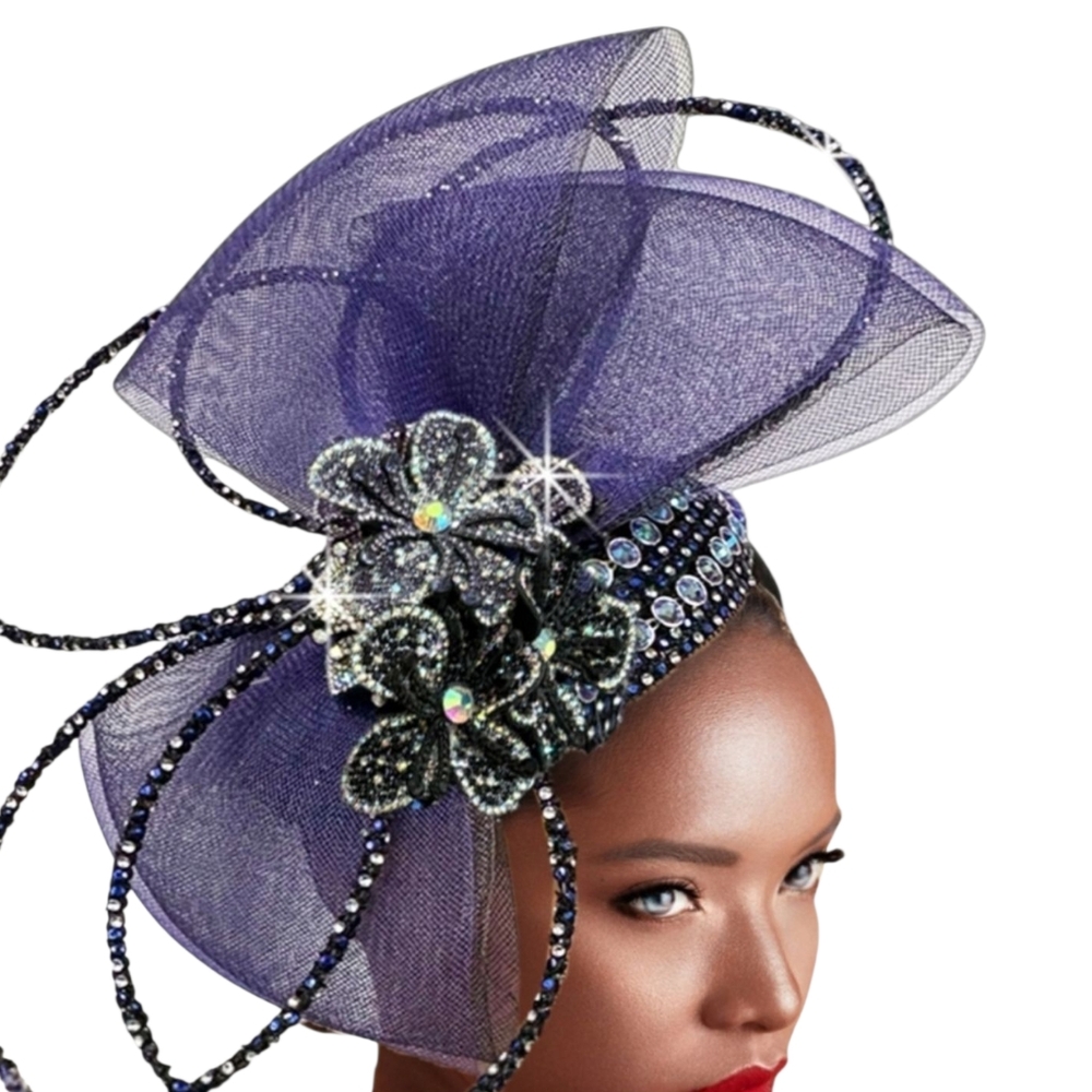 Beloved Millinery Couture Exquisite Purple Jeweled High Sculptured Fascinator
